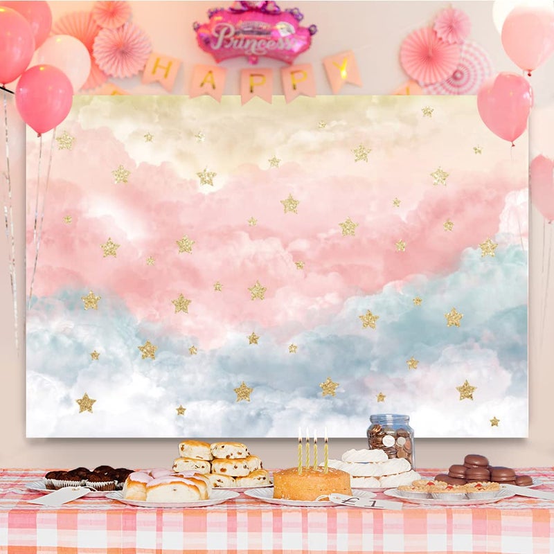 DASHAN 7x5ft Polyester Clouds Twinkle Twinkle Little Star Gender Reveal Backdrop Star Baby Shower Girl Cake Smash 1st Birthday Photography Background Tea Party Newborn First Birthday Youtube PhotoProp - Image 1